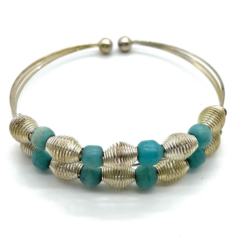 Multi Wired Decor Cuff With Turquoise Accent Cuff… - image 2